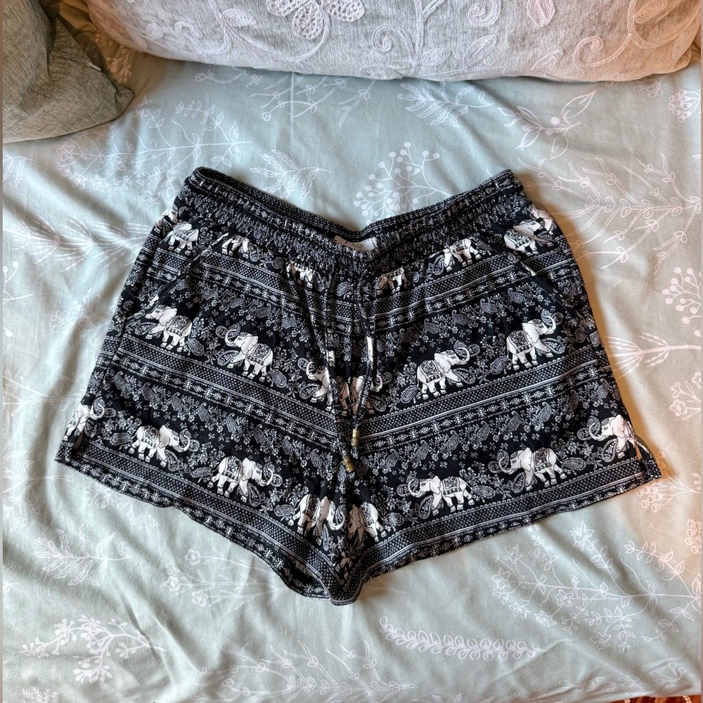 Black and White Elephant Print Shorts